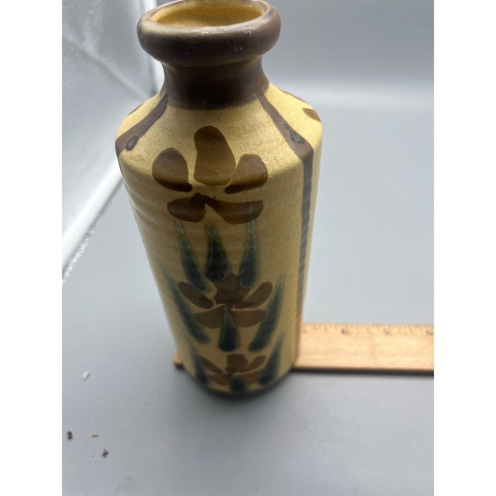Vintage Japanese‎ Napcoware Floral Vase  6.5" Rustic Beige Brown Green - Picture 7 of 7